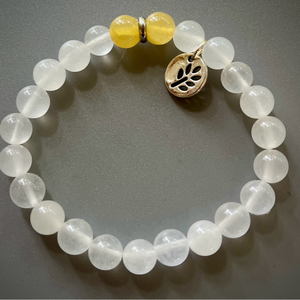 White and Yellow Selenite Handcrafted Bead Bracelet